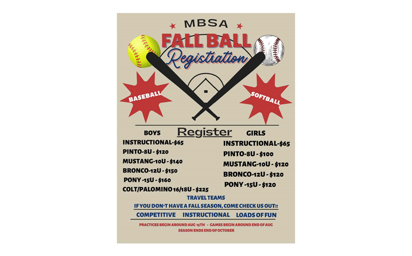 REGISTER FOR FALL BASEBALL/SOFTBALL TODAY!